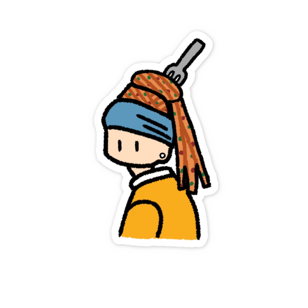 パスタの髪飾りの少女 スマホステッカー