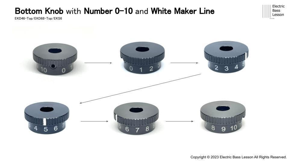 エレキベース/エレキギター用 数字/マーカーライン付きアルミ製コントロールノブ(販売中)