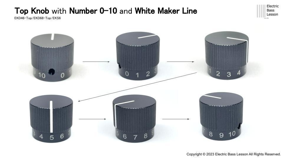 エレキベース/エレキギター用 数字/マーカーライン付きアルミ製コントロールノブ(販売中)