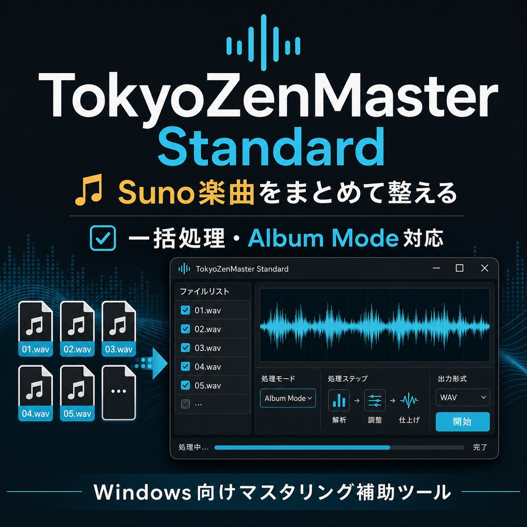 TokyoZenMaster Standard - Suno楽曲向け一括マスタリング補助ツール