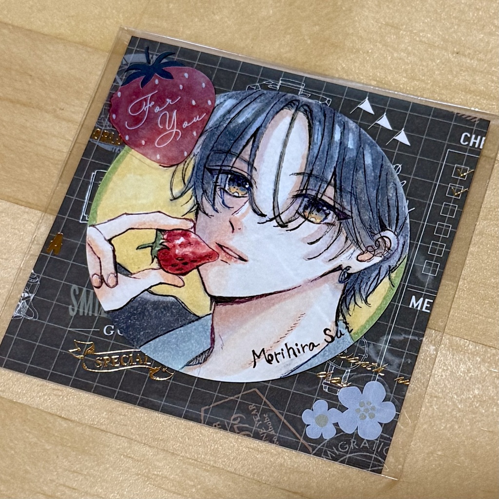 【直径7cmミニ原画】 苺と黒髪男子