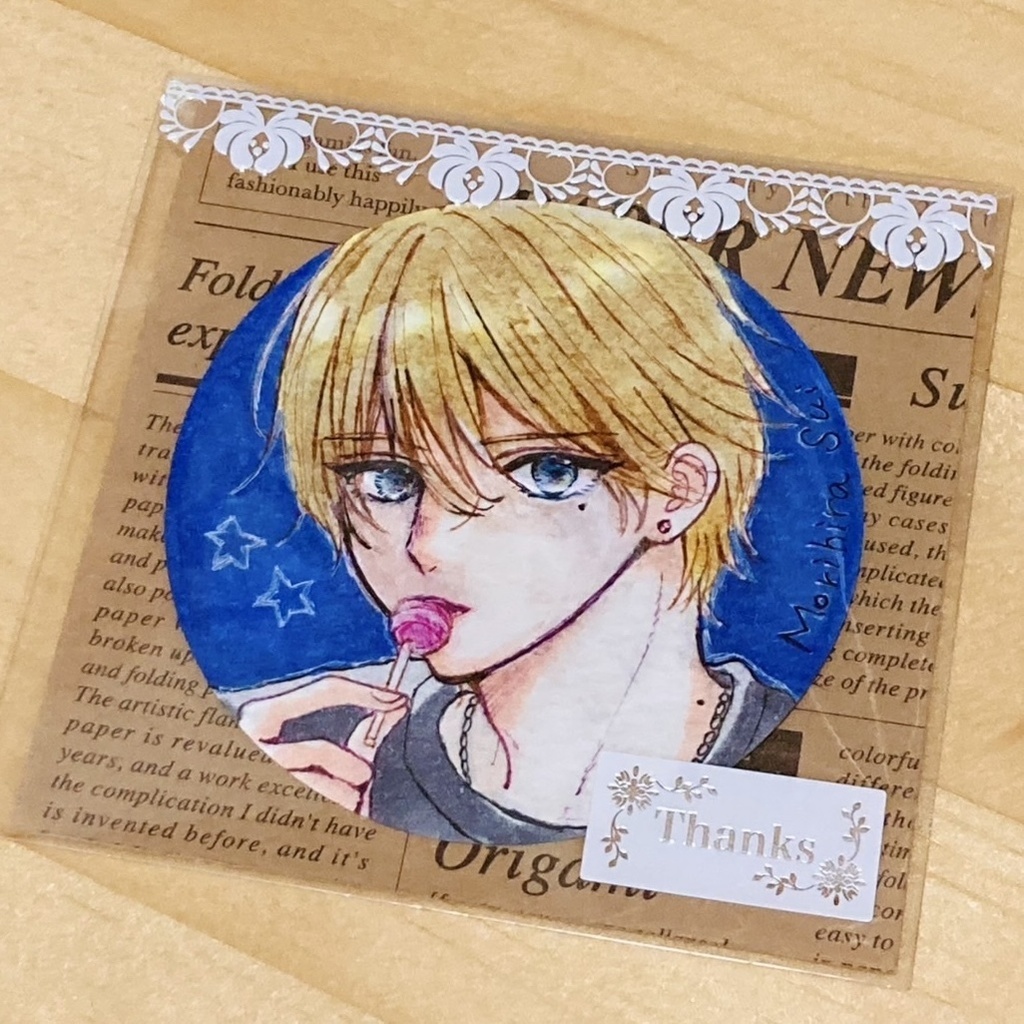 【直径7cmミニ原画(⚠︎顔にホワイト修正あり)】 飴と金髪男子