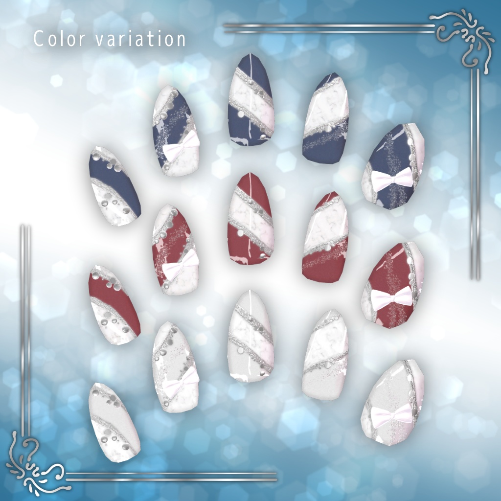 【26アバター対応】ネイル3Dモデル『グリッターラインネイル』