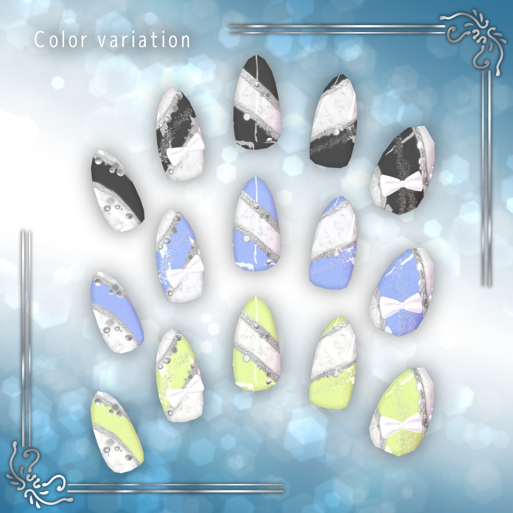 【26アバター対応】ネイル3Dモデル『グリッターラインネイル』