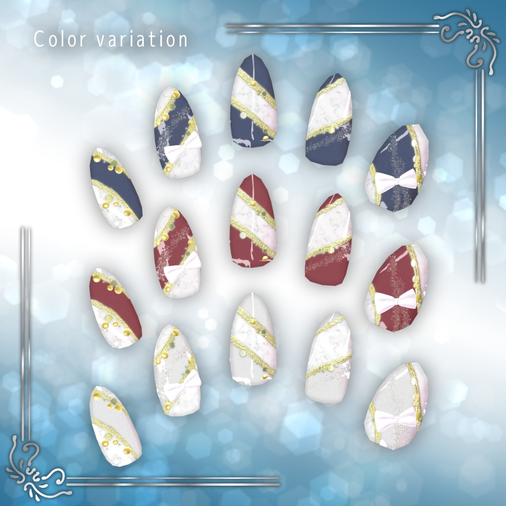 【26アバター対応】ネイル3Dモデル『グリッターラインネイル』