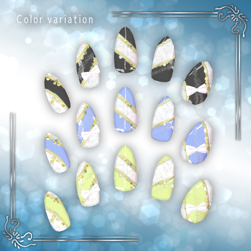 【26アバター対応】ネイル3Dモデル『グリッターラインネイル』