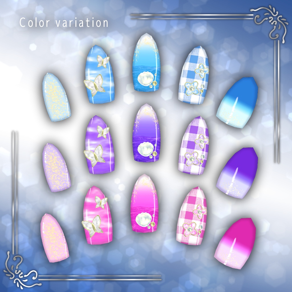 【26アバター対応】ネイル3Dモデル『サマーナチュラルネイル』