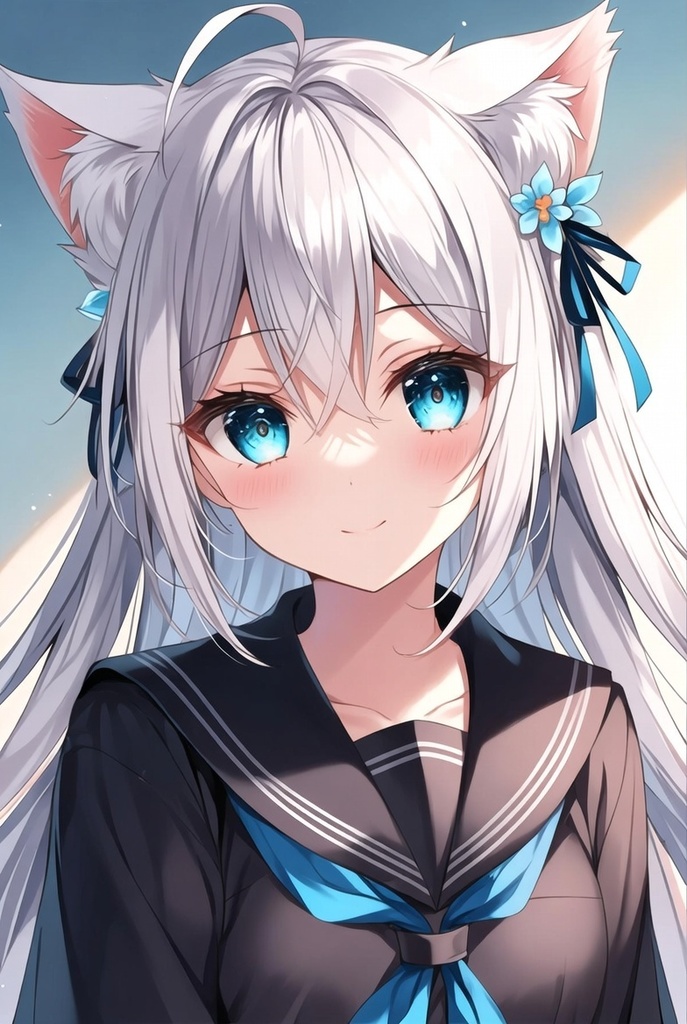 【BOOTH限定オリジナルAIイラスト】癒し系白猫耳少女【シロ】 日常衣装5種セット ♡