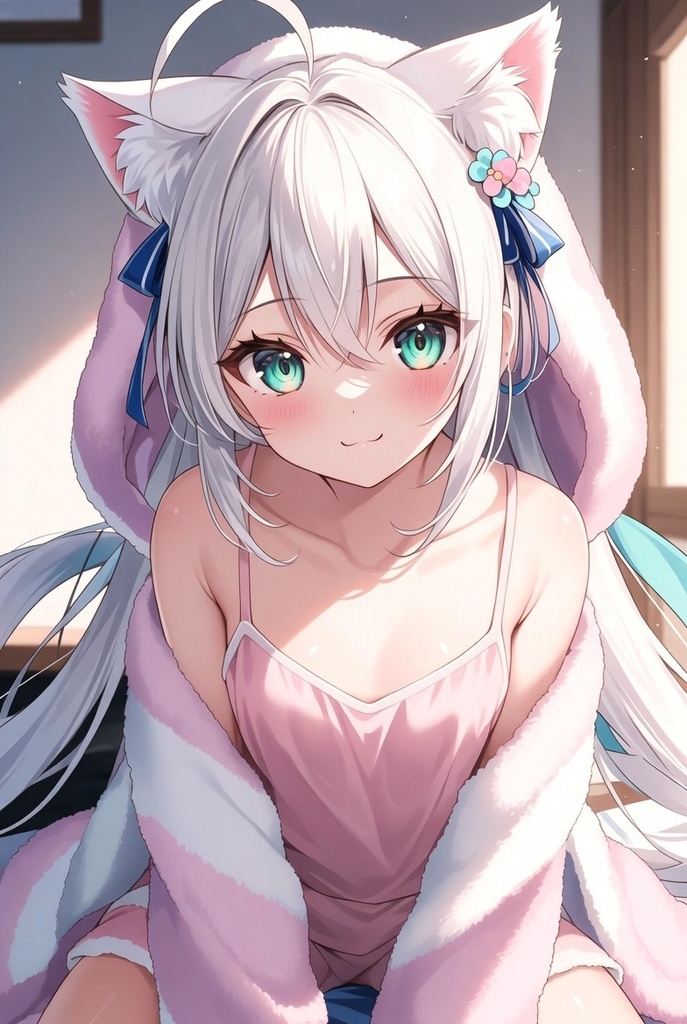 【BOOTH限定オリジナルAIイラスト】癒し系白猫耳少女【シロ】 日常衣装5種セット ♡