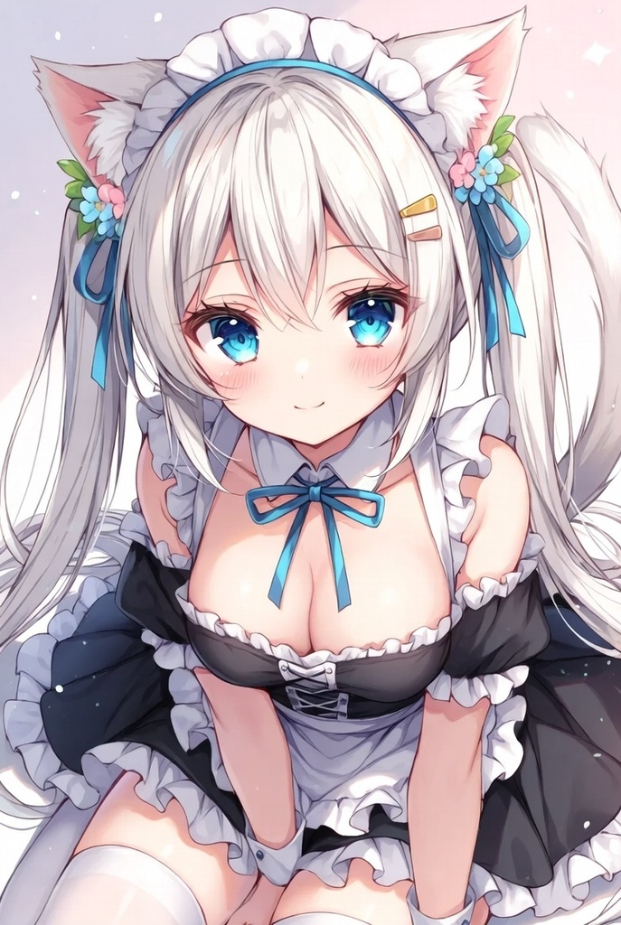 【BOOTH限定オリジナルAIイラスト】癒し系白猫耳少女【シロ】 日常衣装5種セット ♡