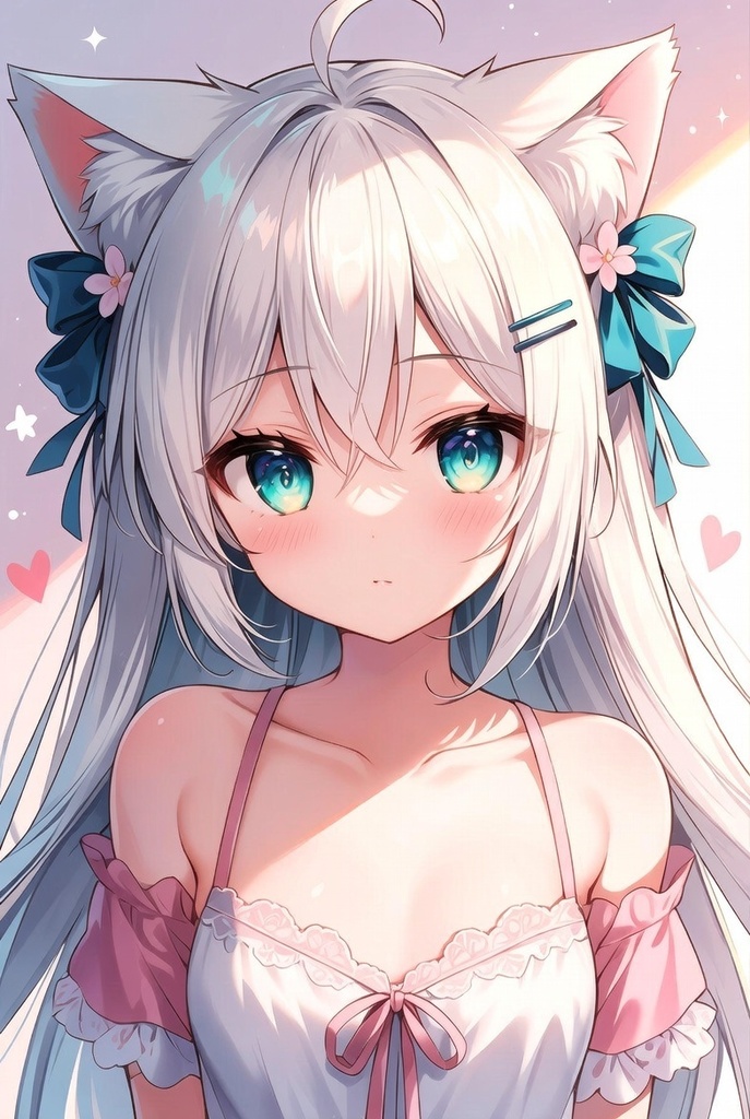 【BOOTH限定オリジナルAIイラスト】癒し系白猫耳少女【シロ】 日常衣装5種セット ♡