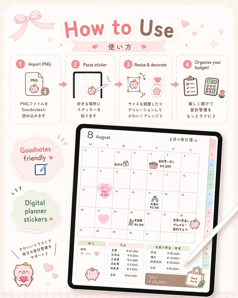 Pastel Budget Stickers|3言語対応 Goodnotes家計簿ステッカー