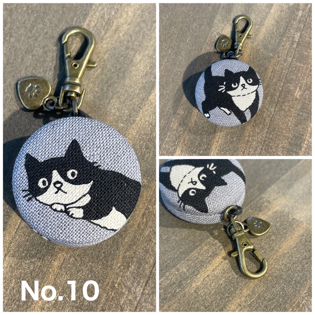 ハチワレ 猫のくるみボタンストラップ