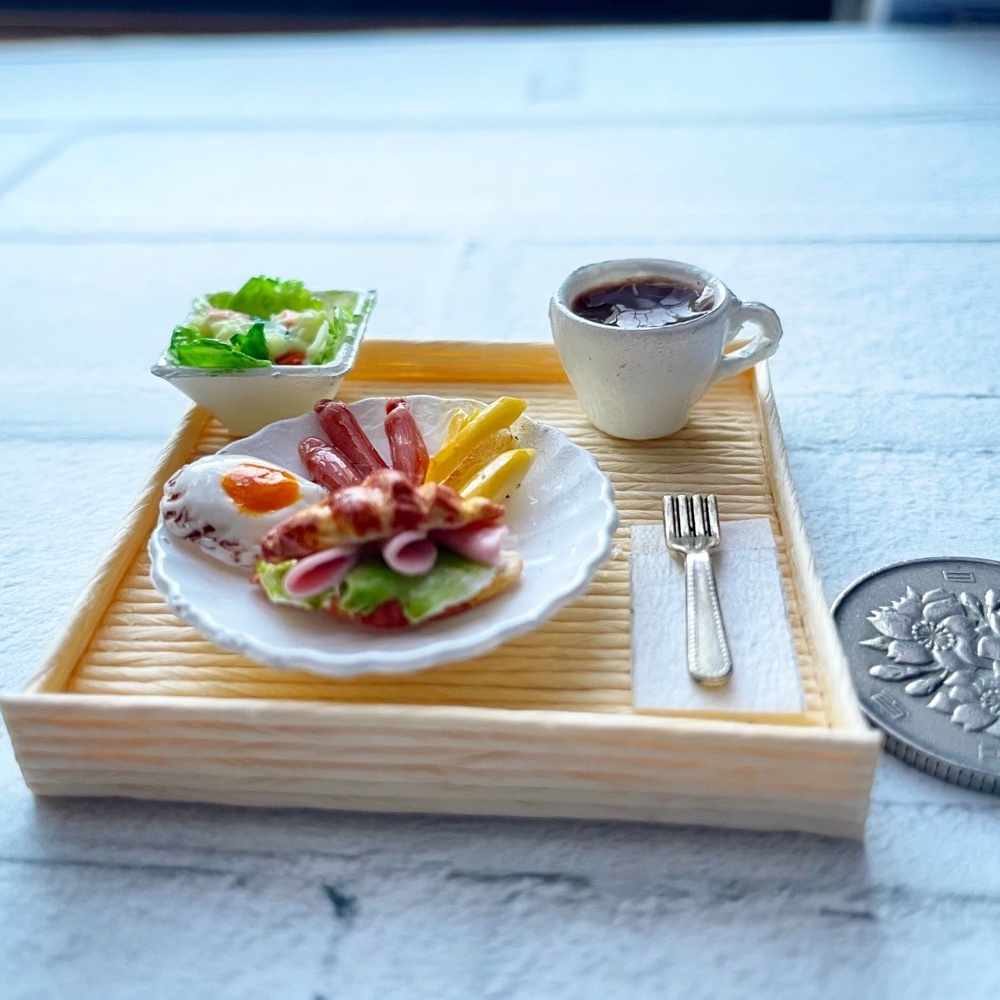 モーニング クロワッサンサンド(ハム)セット 🍽 ミニチュアフード ドールハウス パン プレート