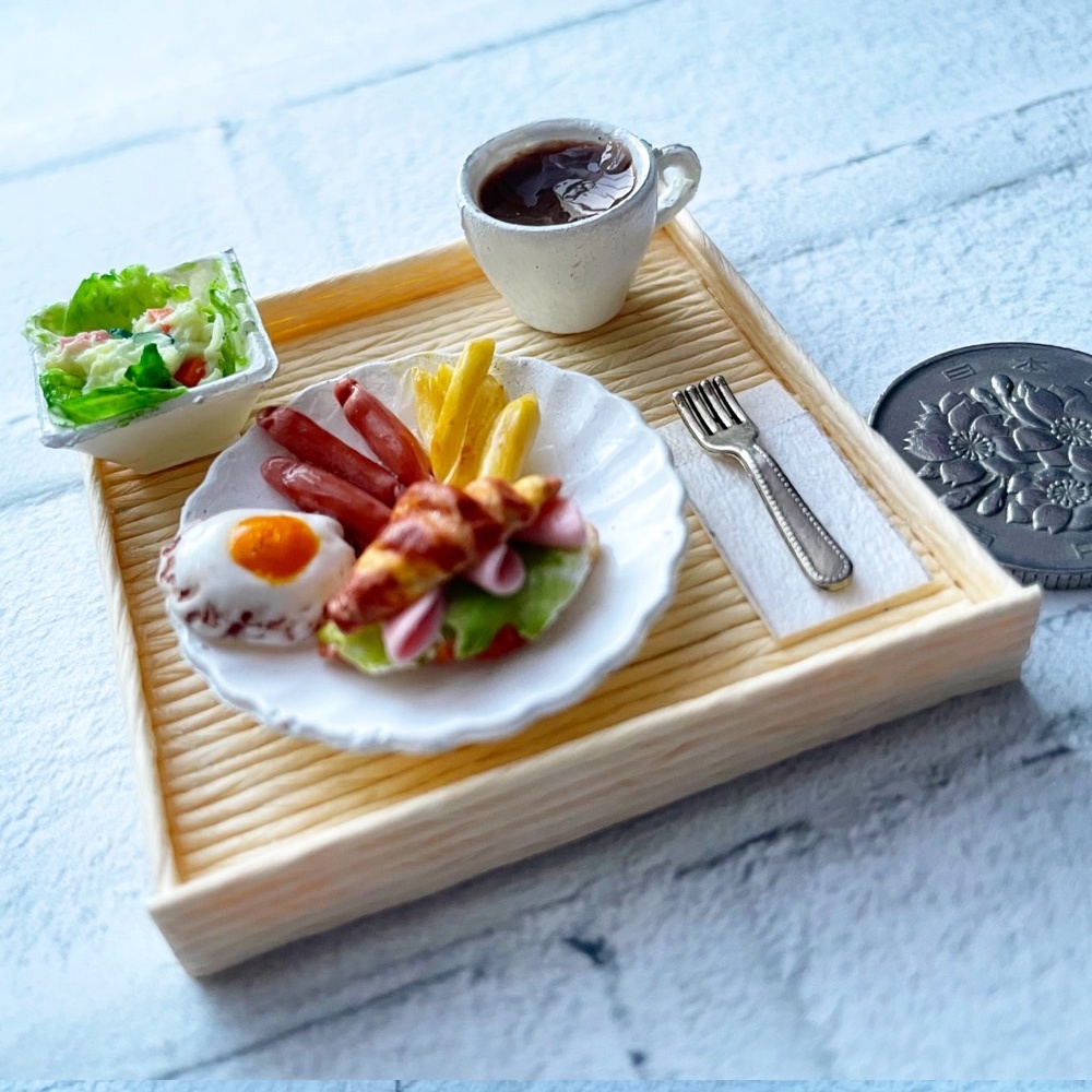 モーニング クロワッサンサンド(ハム)セット 🍽 ミニチュアフード ドールハウス パン プレート