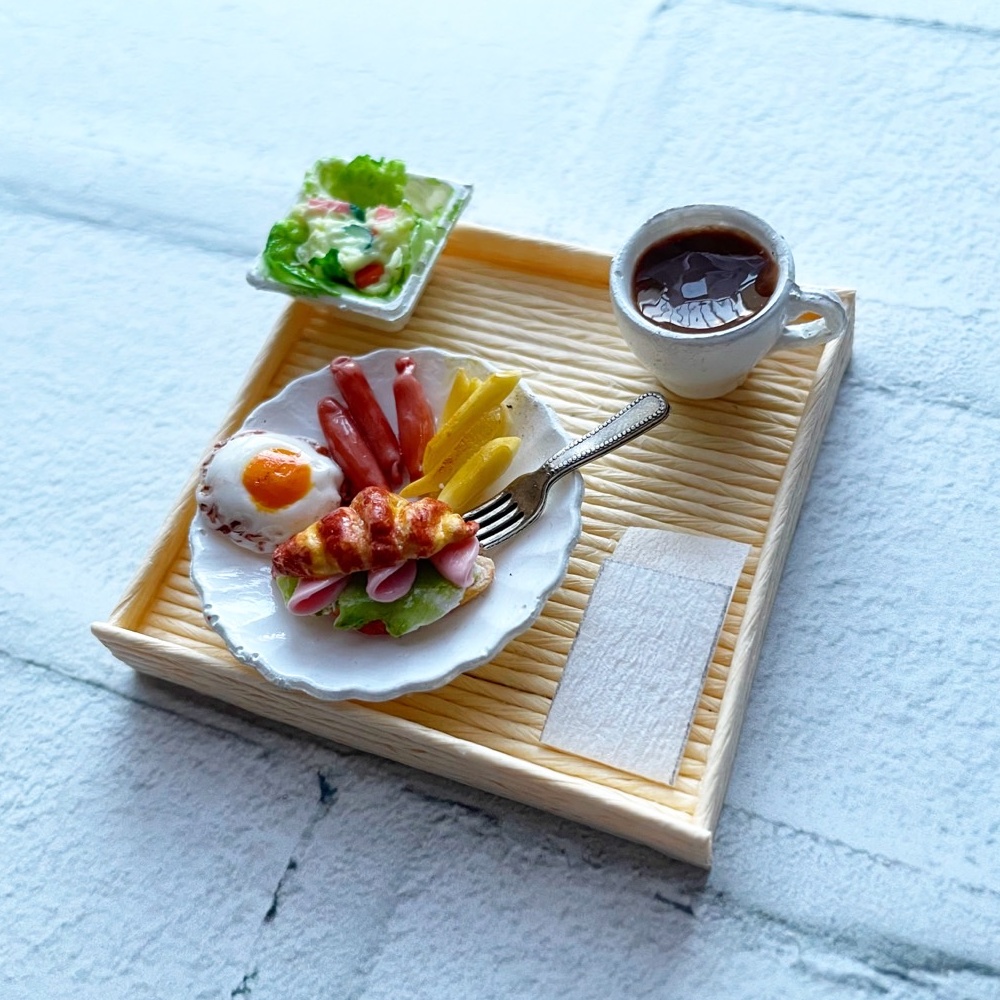 モーニング クロワッサンサンド(ハム)セット 🍽 ミニチュアフード ドールハウス パン プレート