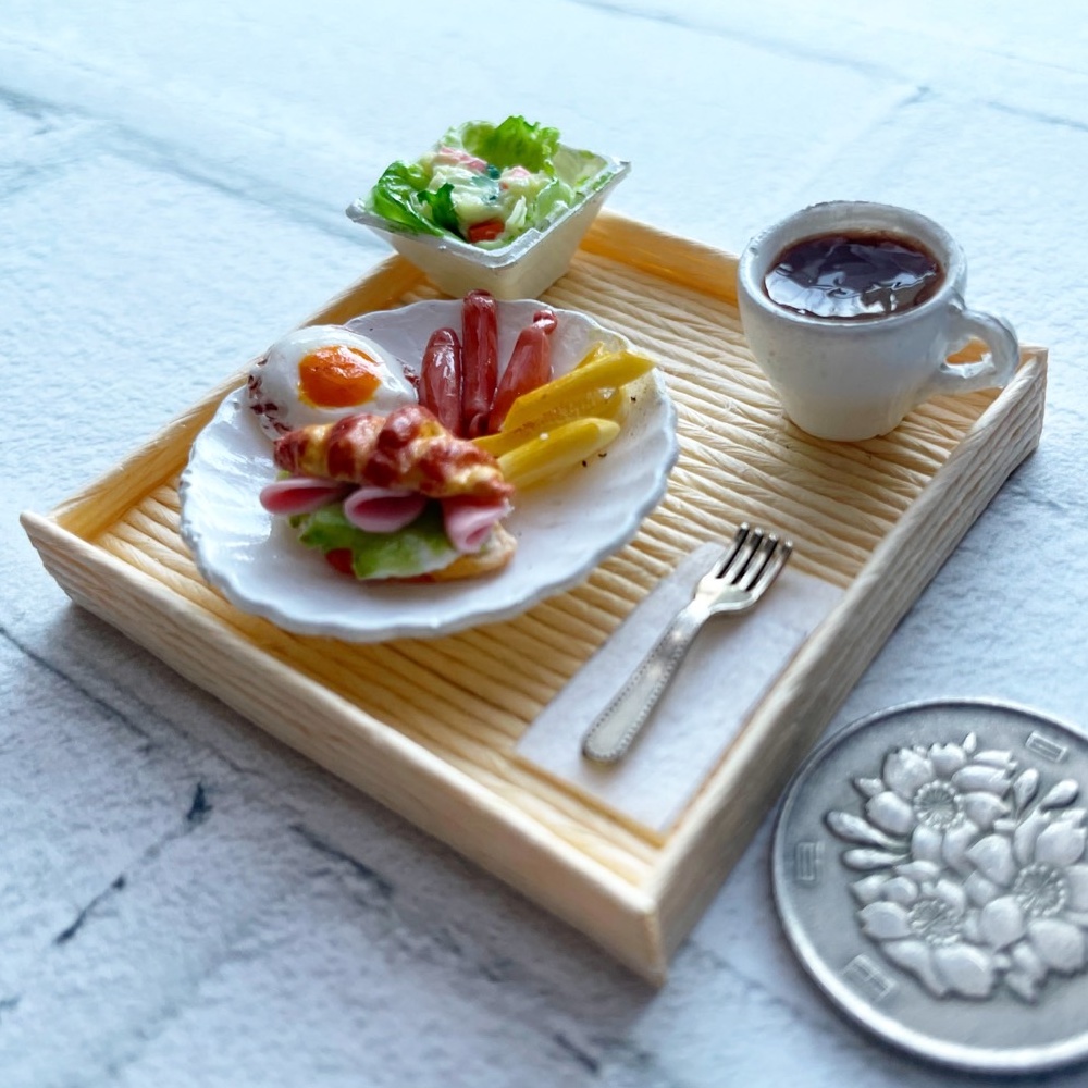 モーニング クロワッサンサンド(ハム)セット 🍽 ミニチュアフード ドールハウス パン プレート