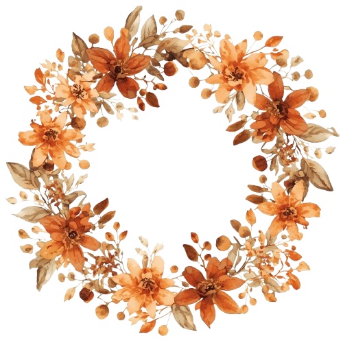 秋の水彩アンティーククリップアート|オレンジが可愛い秋素材10点セット(PNG・8点背景透過)