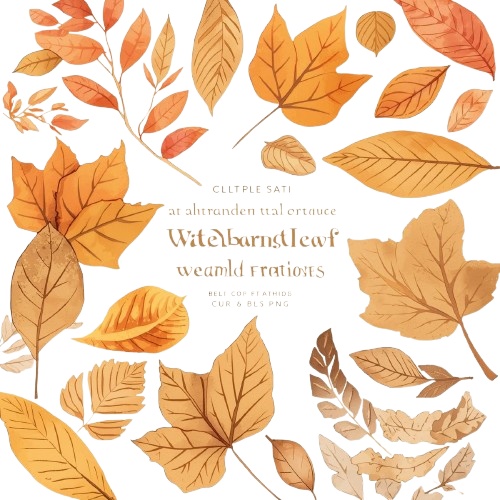 秋の水彩アンティーククリップアート|オレンジが可愛い秋素材10点セット(PNG・8点背景透過)