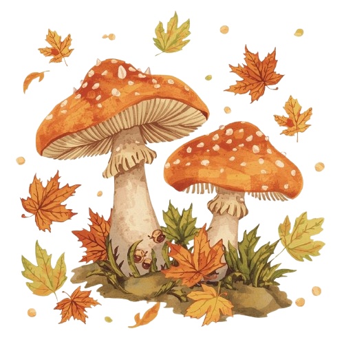 秋の水彩アンティーククリップアート|オレンジが可愛い秋素材10点セット(PNG・8点背景透過)