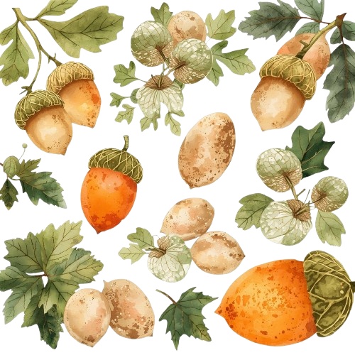 秋の水彩アンティーククリップアート|オレンジが可愛い秋素材10点セット(PNG・8点背景透過)