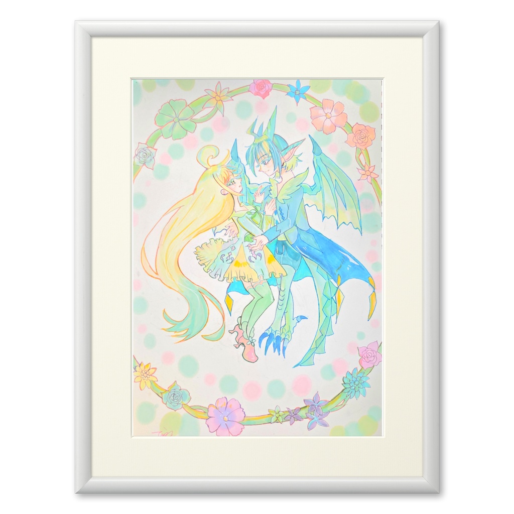 てぃらみす個展  複製画【花の妖精と竜の少年の契約】