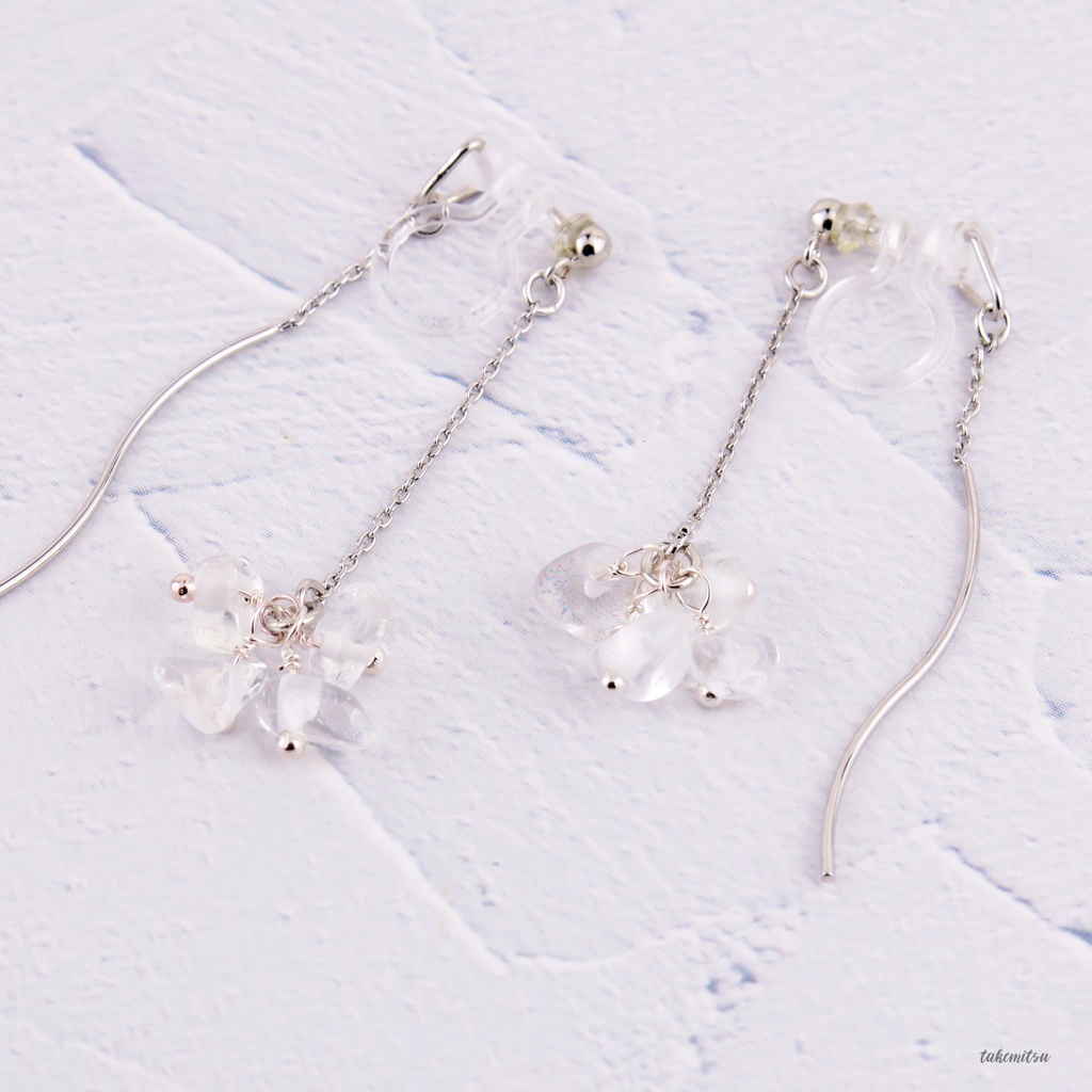 さざれ水晶のアメリカンピアス風イヤリング