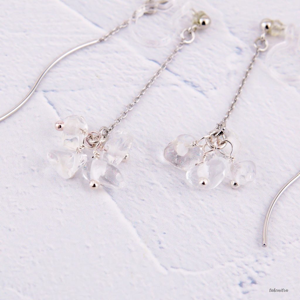 さざれ水晶のアメリカンピアス風イヤリング