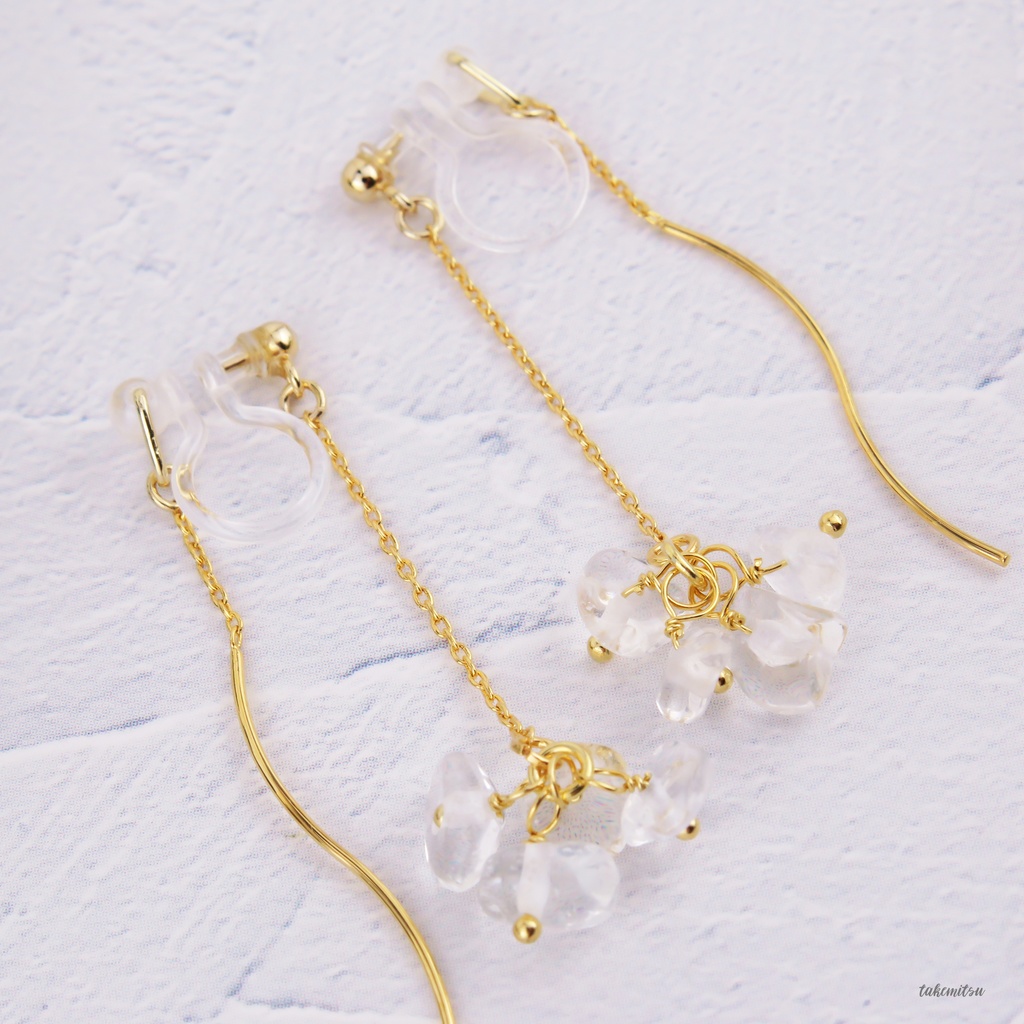 さざれ水晶のアメリカンピアス風イヤリング