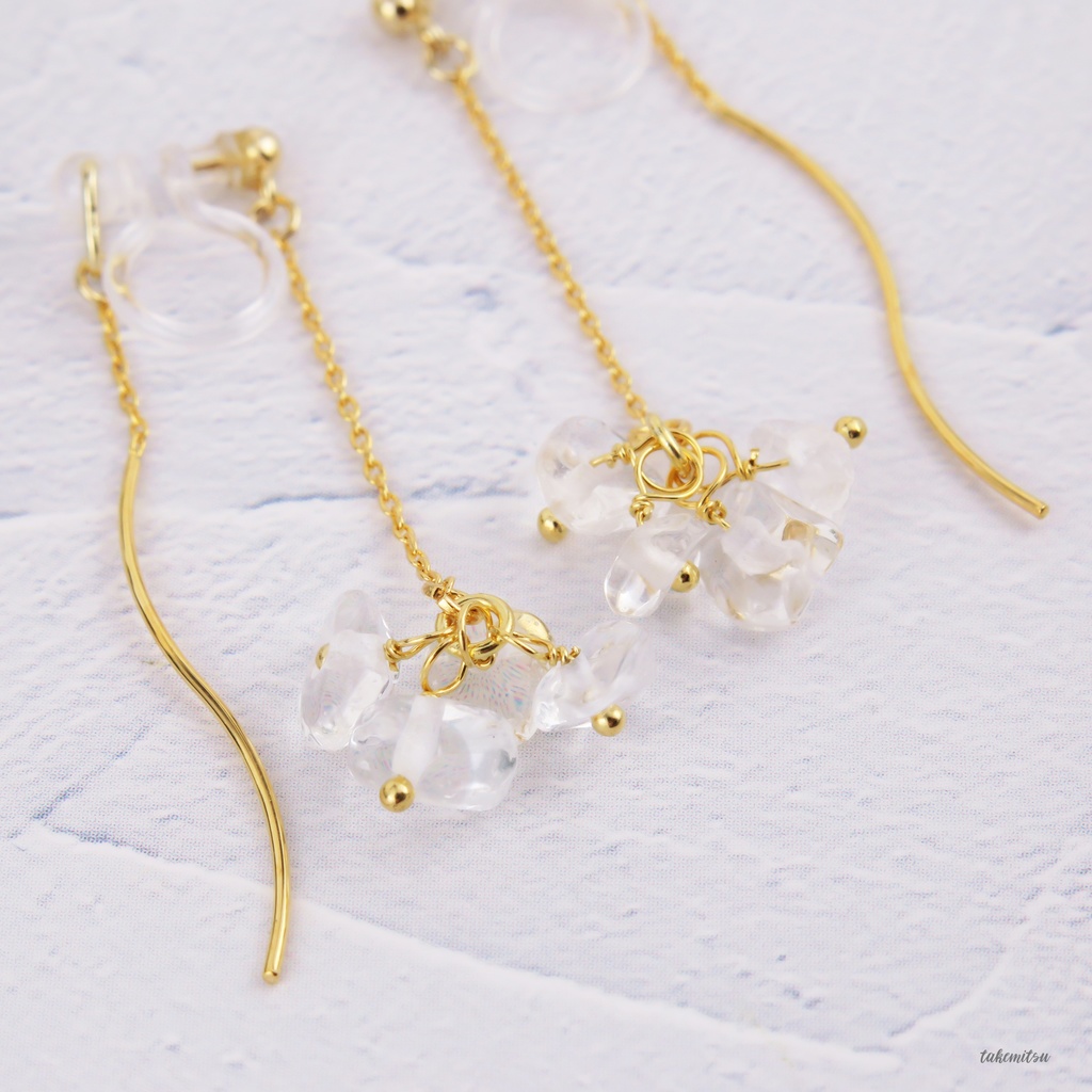 さざれ水晶のアメリカンピアス風イヤリング