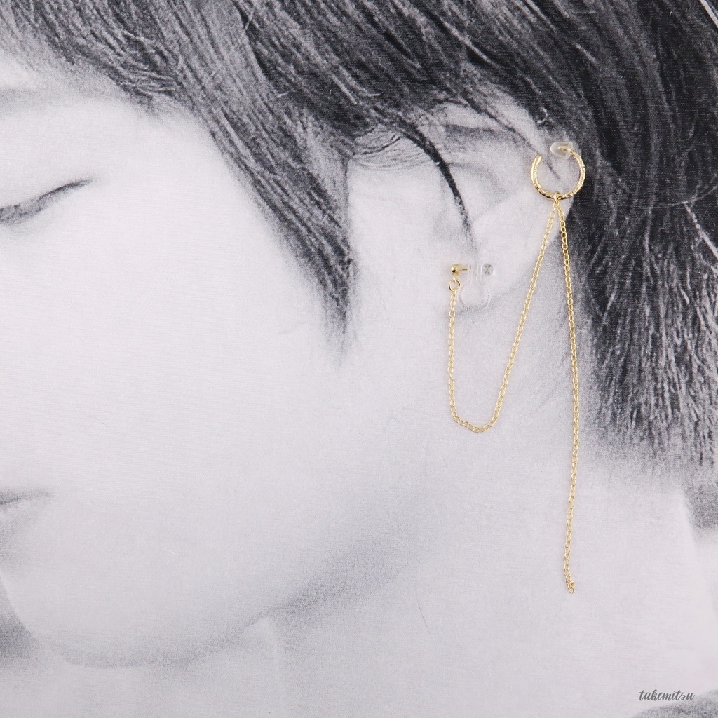 イヤーカフ/チェーンイヤリング アシンメトリーセット(ゴールド)
