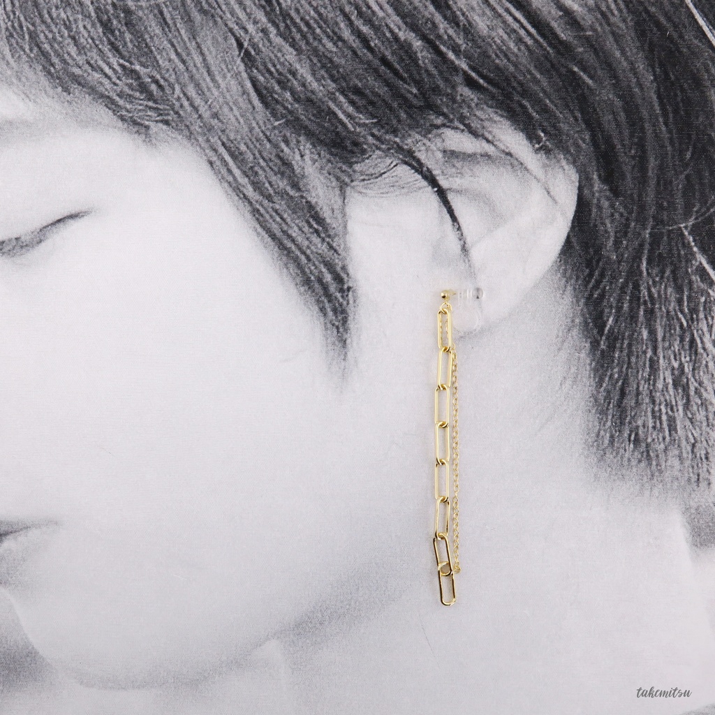イヤーカフ/チェーンイヤリング アシンメトリーセット(ゴールド)