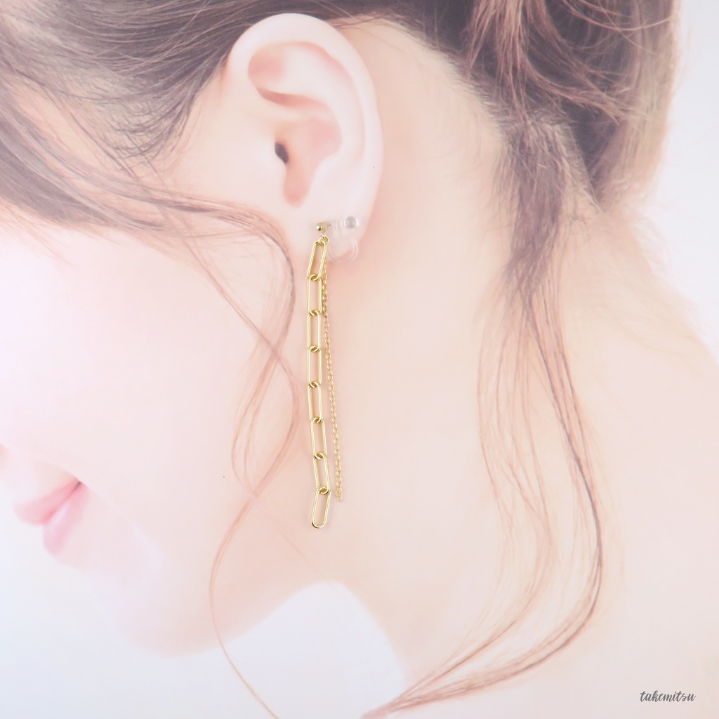 イヤーカフ/チェーンイヤリング アシンメトリーセット(ゴールド)