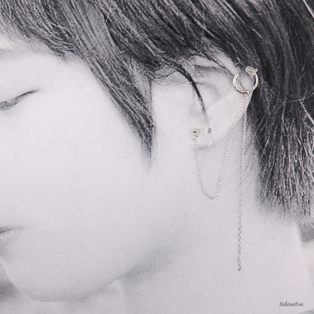 イヤーカフ/チェーンイヤリング アシンメトリーセット(シルバー)