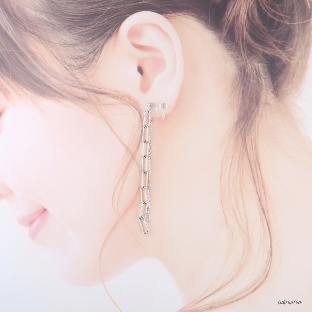 イヤーカフ/チェーンイヤリング アシンメトリーセット(シルバー)