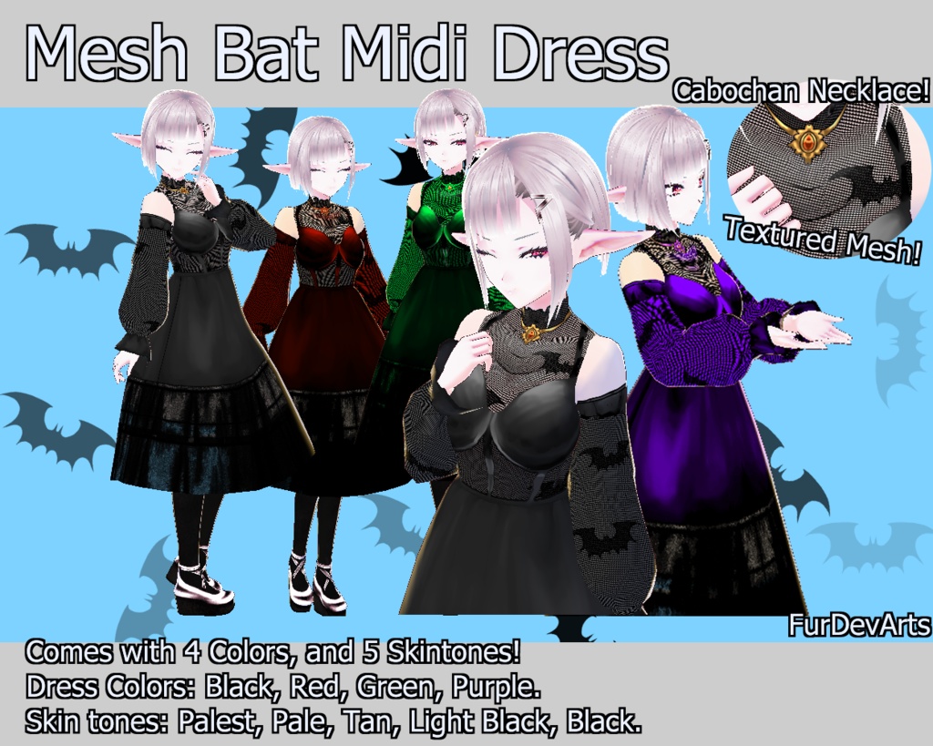 VROID: Bat Lace Midi Dress! - BETA VROID