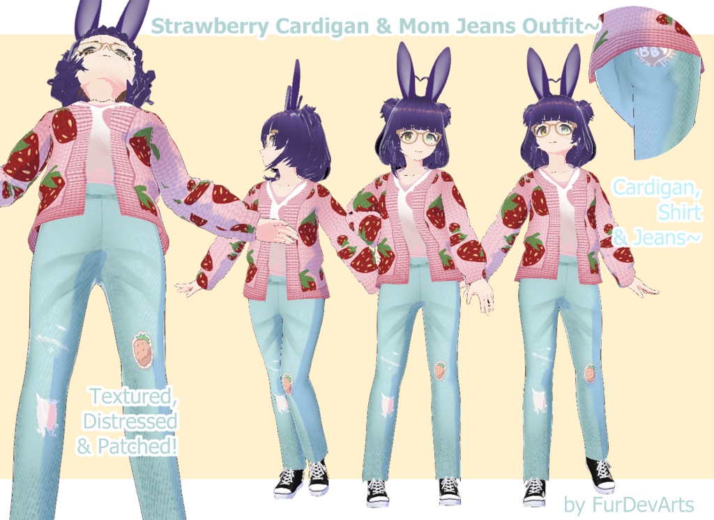 VROID ~ Strawberry Cardigan & Mom Jeans Outfit ~ VROID STABLE