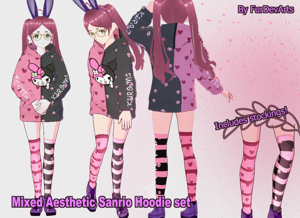 VROID Mixed Aesthetic Sanrio Hoodie set -egirl punk alternative VROID STABLE