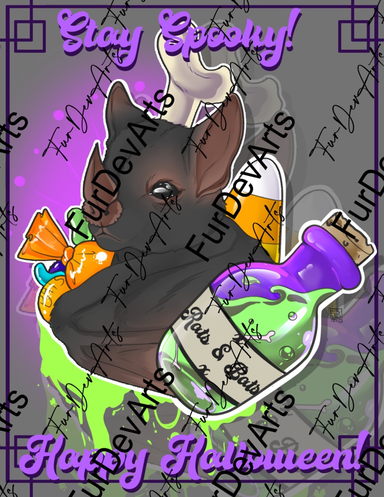 Halloween Card Design // Front - Bat Tattoo. -> 4.25 x 5.5 inches @ 300 DPI