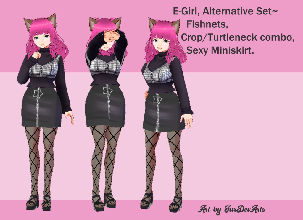 !Vroid! E-girl, Alternative, Goth Set 2 - Turtleneck combo.-Vroid Stable