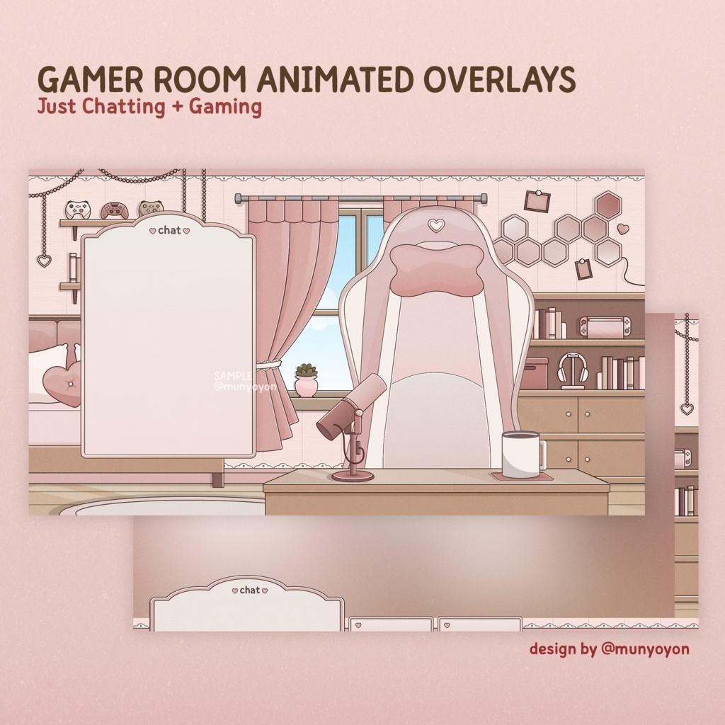 [動く配信画面素材] ピンクのゲーマー部屋 ｜背景素材