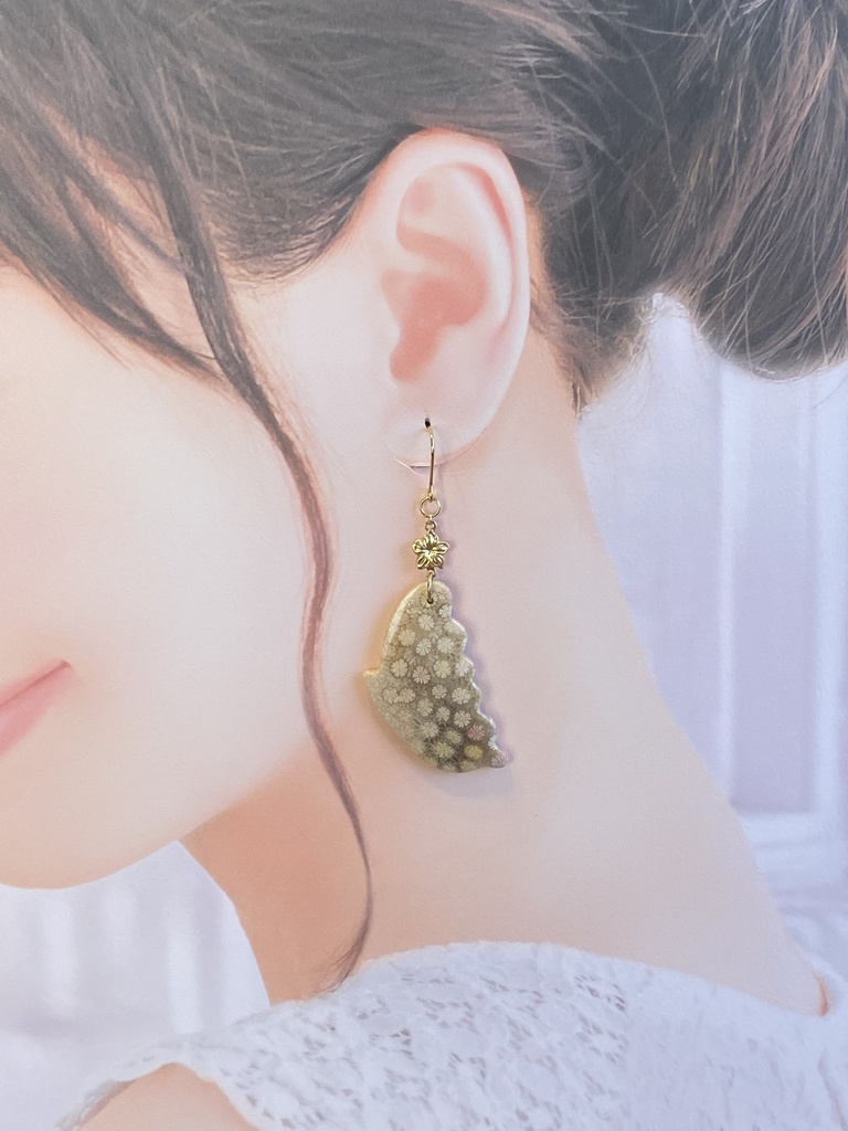 蝶のフォッシルコーラルピアス