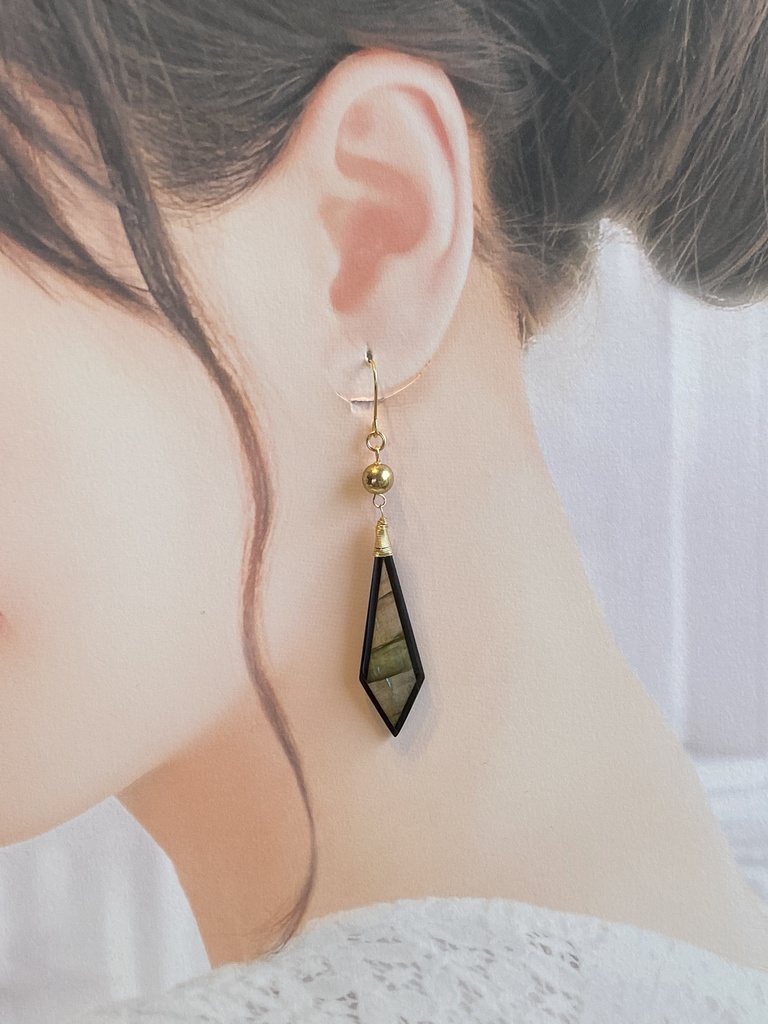 ラブラドライトとオブシディアンのチャーム