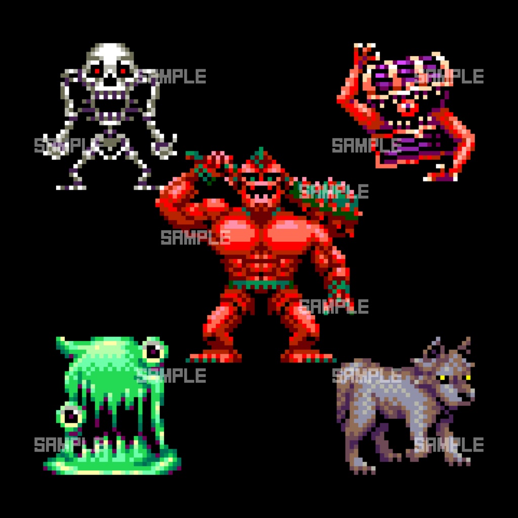 ドット絵モンスター5体セット （待機アニメ付き）