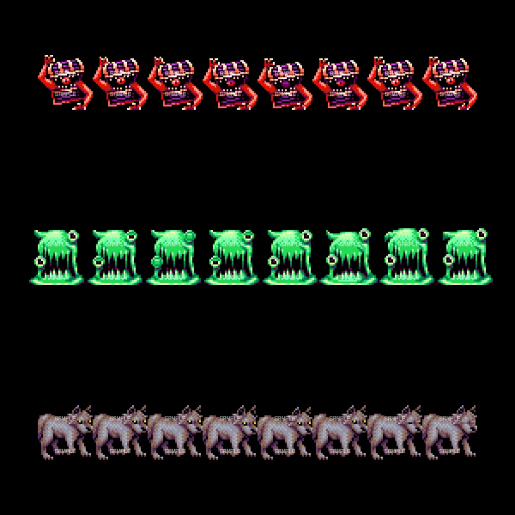 ドット絵モンスター5体セット (待機アニメ付き)