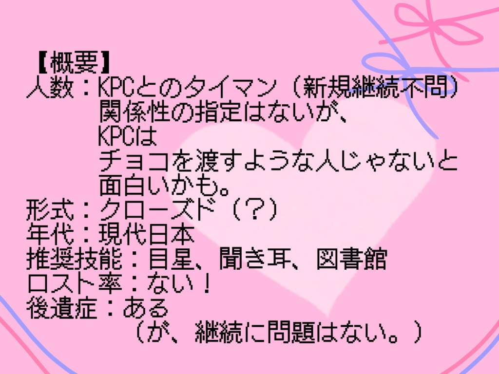 【CoCタイマンシナリオ】は?お前からバレンタインのチョコ?