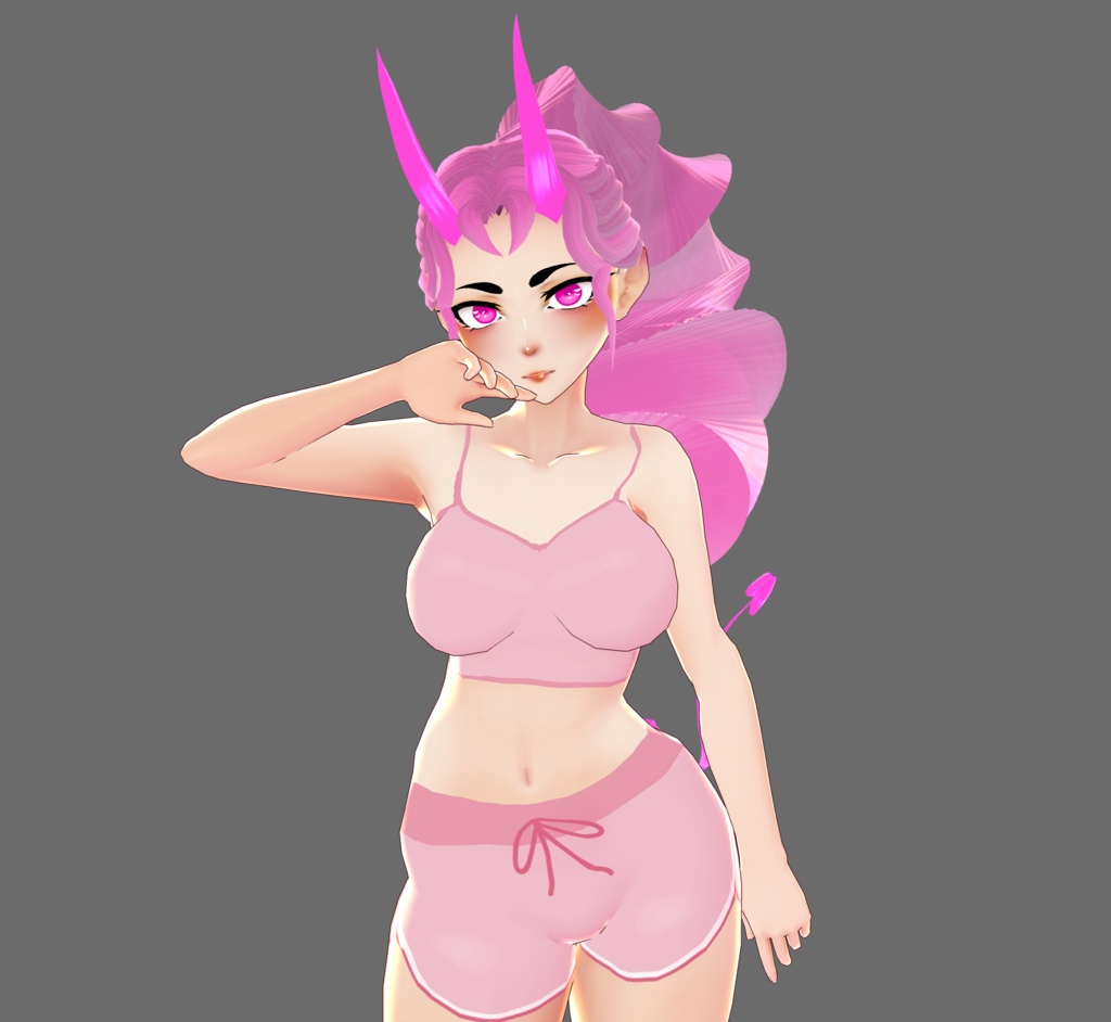 Vroid Pink Succubus Set ( Hair + Horns + Tail )