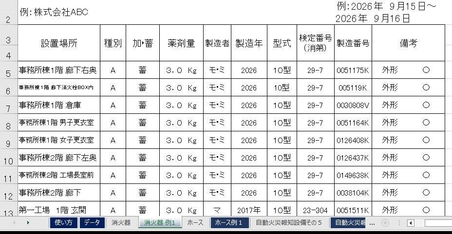 消防用設備等点検結果報告書 台帳入力支援シート