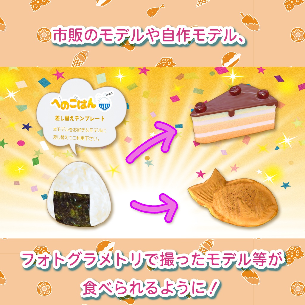 #へのごはん なんでも食べられる化する差し替えテンプレート(Udonギミック)【無料】