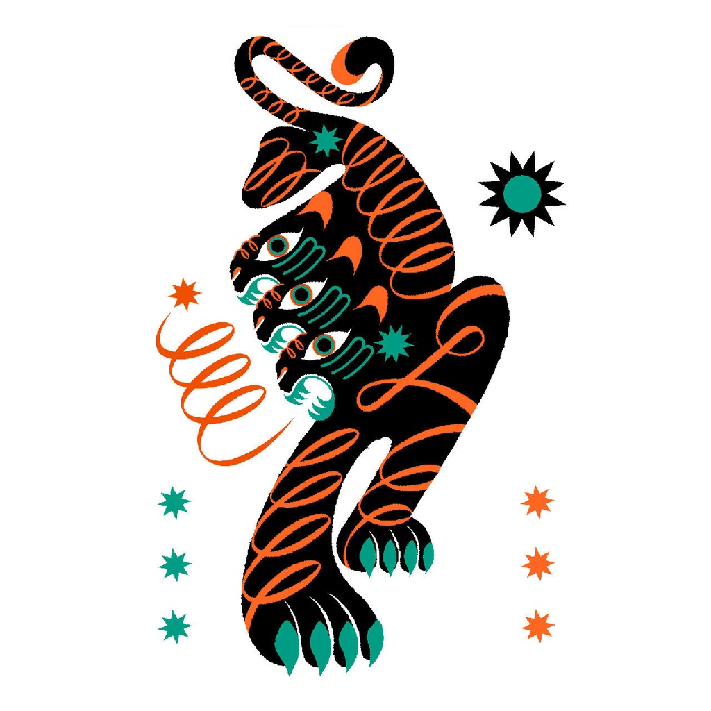 三頭虎タトゥーシール Three Heads Tiger tattoo sticker